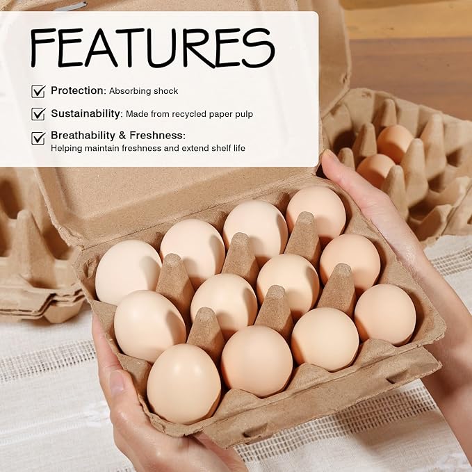 25 Pack Egg Cartons Bulk, 3×4 Style Reusable Empty Natural Paper Pulp Cardboard Egg Tray Holder Containers for Farmers, Home Use & Transport