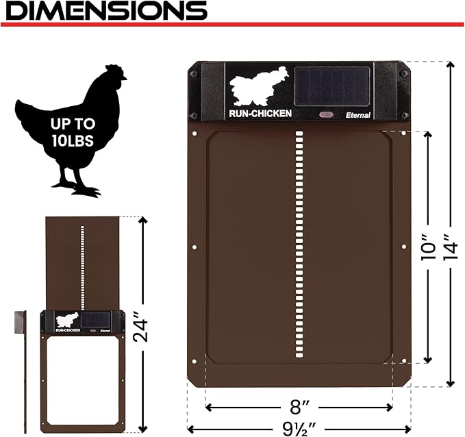 RUN-CHICKEN Door Eternal – Solar Automatic Chicken Coop Door with Built-in Solar Power & Battery Backup, Smart App & Timer Control, Weatherproof Aluminum, Predator-Proof, Easy to Install (Brown)
