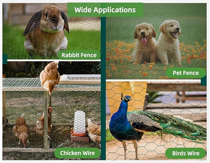 Chicken Wire for Floral Arrangements (Green, 15.7 x 236 Inch), 0.6 Inch Hexagonal Galvanized PVC Coated Netting Fence for Crafts, Poultry, Garden,Sturdy Roll Plant Protector