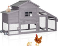 Aivituvin Mobile Chicken Coop with Wheels for 2-4 Chickens, Backyard Expandable Chicken House Duck Cage with Run, 2 Nesting Boxes, Easy Clean Pull-Out Tray, Leak-Resistant Asphalt Roof, 72.3"(Grey)