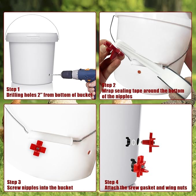 Chicken Water Nipples 40 Pack Automatic Poultry Nipples Horizontal Side Mount Nipples Drinker Non Leak Chicken Waterer for Bucket Chicken Feeders Chicken Coop Outdoor