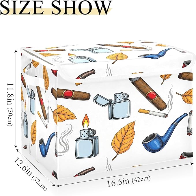 Pipes Leaves Smoke Storage Bins with Lids Foldable Storage Basket with Handles Collapsible Large Fabric Organizer Containers for Clothes Shelves Closet Office Home