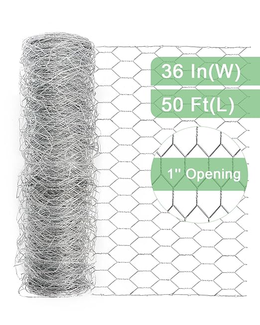 Garden Poultry Chicken Wire Netting - 36 '' × 50 ' Garden Fence Animal Barrier, Chicken Wire for Crafts, 1 inch Mesh Poultry Netting Fence, Pet/Rabbit/Chicken Wire Fencing