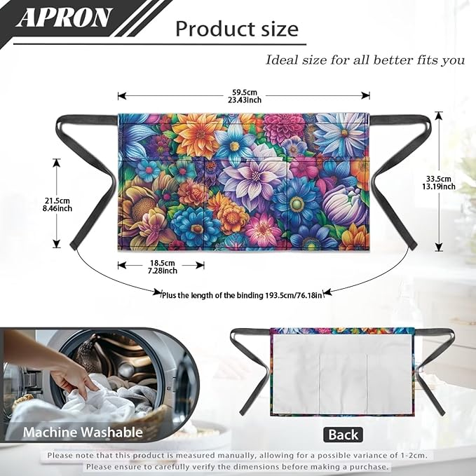 Waist Apron with 3 Pockets Waterproof 13 Inch Short Half Waist Aprons Women Men Server Aprons Waitress Waiter Apron
