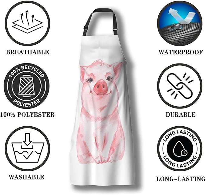 Cook Apron Women Lovely Pink Pig Watercolor Cooking Aprons for Men for Kitchen Cooking Restaurant BBQ Painting Crafting Gardening 27” (W) x 31” (H), Waterproof Aprons