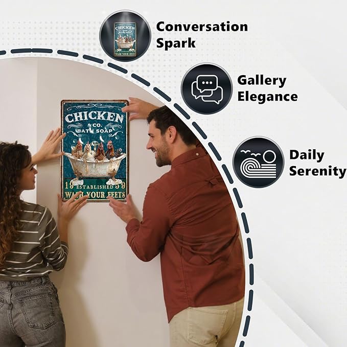Funny Chicken Bathroom Sign Chicken Coop Metal Decor Wash Your Feets Tin Signs Vintage Wall Art For Home Restroom Washroom Cafe Indoor Kitchen Toilet Farmhouse Bar 12 * 8 In