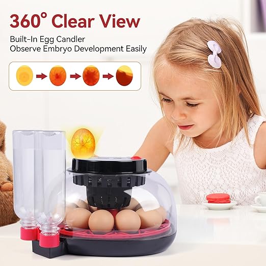 12 Egg Incubators for Hatching Eggs, Chicken Egg Incubator with Automatic Egg Turning and Temperature Humidity Control, 360° Clear View Lid or Home, Farm, Classroom, Hatching Chicken, Duck,Quail,Goose