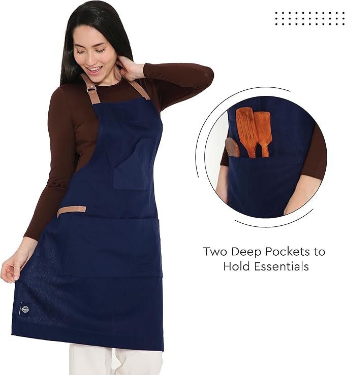 Encasa XO Adjustable Kitchen Cotton Apron With Pockets & Towel Holder Of Size 27x33 in (Scotch Blue) for Men & Women Chefs For Cooking & Baking in Home, Restaurants & Barbeque