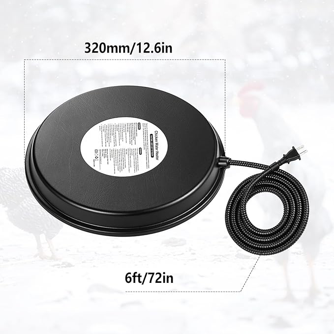 Chicken Water Heater Winter, 12.6" Heated Base for Metal Plastic Poultry Founts Waterer Thermostatically Controlled Heated Waterer for Chickens 80W, Chicken Coop Accessories (1)