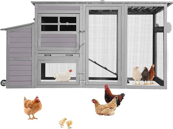 Aivituvin Mobile Chicken Coop with Wheels, Outdoor Poultry Cage with Weatherproof Roof, Lockable Nesting Box & Pull-Out Tray, Expandable Chicken Run for Chickens, Ducks & Small Animals