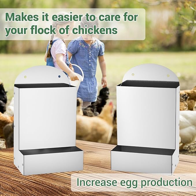 Chicken Feeder,Wall Mounted Galvanized Steel Automatic Chicken Food Dispenser,Hanging Poultry Feeder Outdoor Animal Food Container for Cages,Bunny Chicken Guinea Pig Small Animal,Coop Accessories