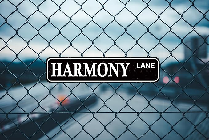 Harmony Lane Vintage Metal Sign - Rustic Street Name Decor, 16" x 4" Farmhouse Wall Art