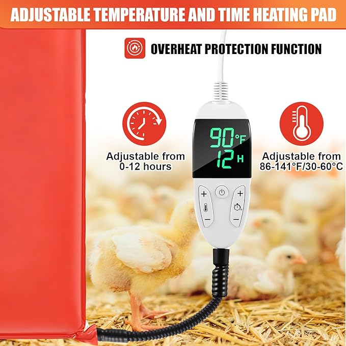 4 Pack Heated Chicken Pad for Brooders Small Animal Pet Heating Pad Warming Chick Nesting Mat with Temperature and Timer Waterproof Chicken Coop Heater Mat(23.6 x 15.7 Inches)