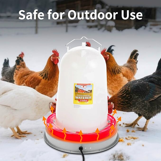 Chicken Water Heater for Winter: 11+14.6 Inch Chicken Water Heater Base, 77℉ Automatic Shut-Off, Safe for Outdoor Use, 125W Heated Chicken Waterer, Poultry Water Deicer with 6 Feet Cord