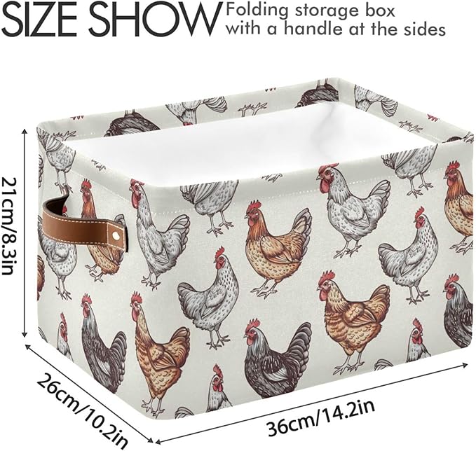 JIPONI Chickens Fabric Storage Bins for Shelves, Decorative Storage baskets for organizing, Closet Organizer with Handle for Cloth, Toys, Bedrooms, Farmhouse