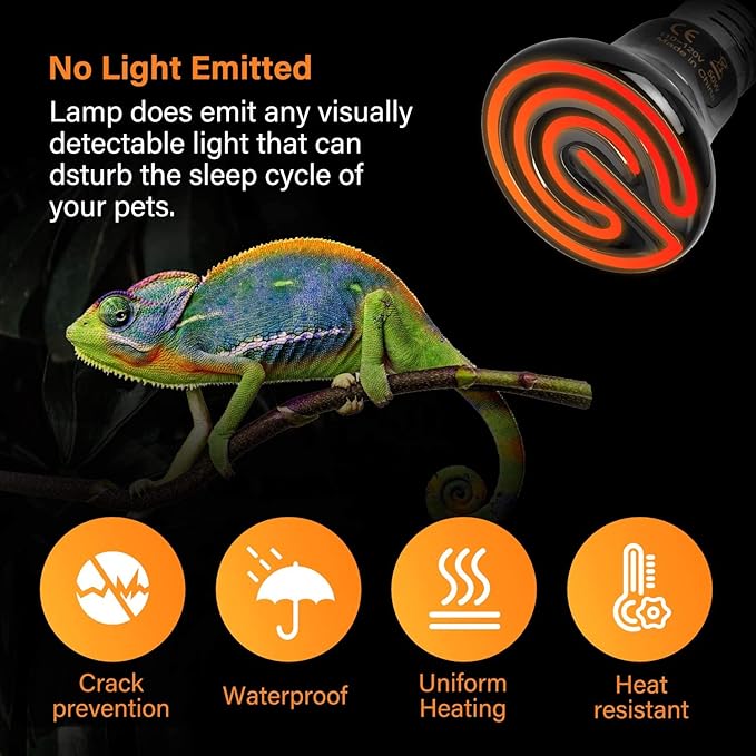 Simple Deluxe 25W/40W/50W/150W/250W Ceramic Heat Emitter Reptile Heat Lamp Bulb No Light Emitting Brooder Coop Heater for Amphibian Pet & Incubating Chicken, 50W(Mini), Black/1-Pack