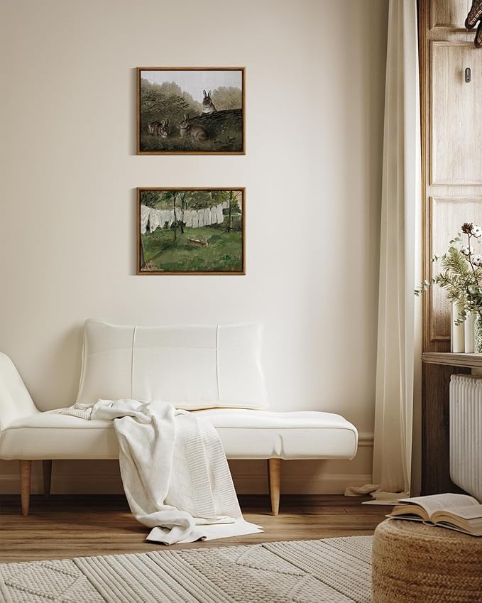 InSimSea Framed Canvas Wall Art,Vintage Laundry Room Art Print, Antique Oil Painting, Country Landscape Vintage Wall Art Canvas for Bathroom Bedroom Office Gallery 8x10in