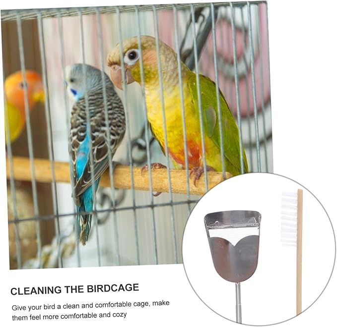 Mipcase 2pcs Parrot Bird Cage Cleaning Brush and Shovel Set Handle Tools for Easy Daily Cleaning Create Environment for Your