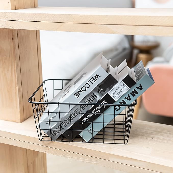 Wire Kitchen Storage Basket 2 Packs,Perfect Pantry Organization Accessories Basket,Laundry,Countertop Organization,Suitable for Kitchen,Bathroom,Bedroom,Tabletop,Stackable,Black