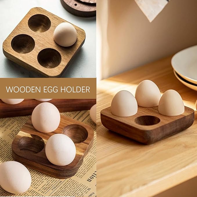 4 Slots Wooden Egg Tray, Egg Holder for Kitchen Refrigerator Countertop Display Or Storage