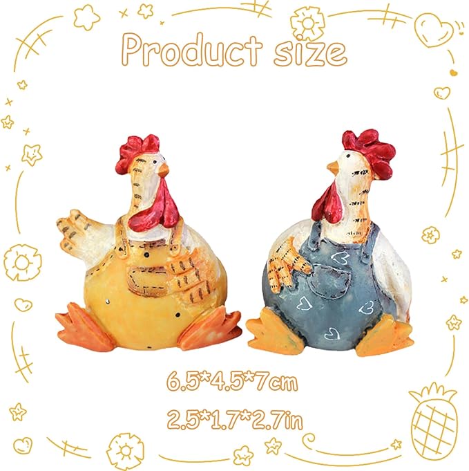 Chicken Statue Pack 2 Chicken Figurine Chicken Shape Craft Decorative Miniature Lovely Figurines Garden Home Decoration Easter Valentine