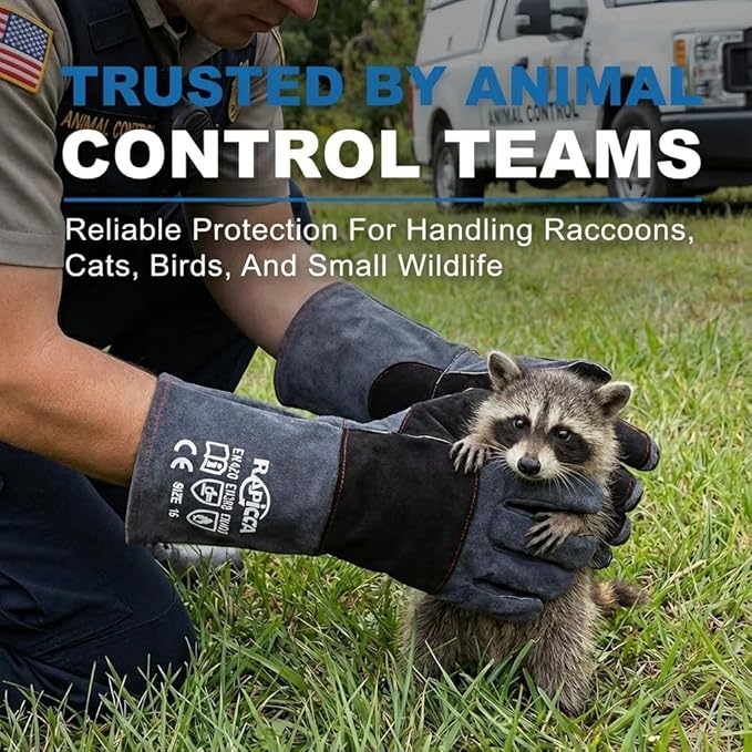 RAPICCA Animal Handling Gloves Bite Proof Reinforced Leather Padding Dog,Cat Scratch,Bird Handling Falconry Gloves Grabbing,Reptile Squirrel Snake Bite 22in Grey-Black