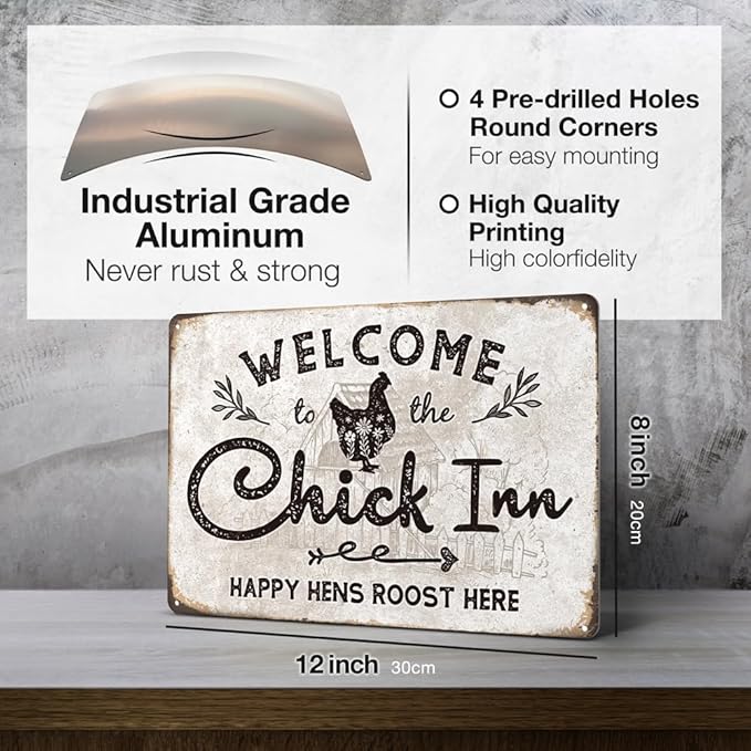Heuhuww Funny Chicken Decor Chicken Coop Sign Farmhouse Roost Decor for Outdoor Farm Fence Hen Lovers 12"x 8" (H10)