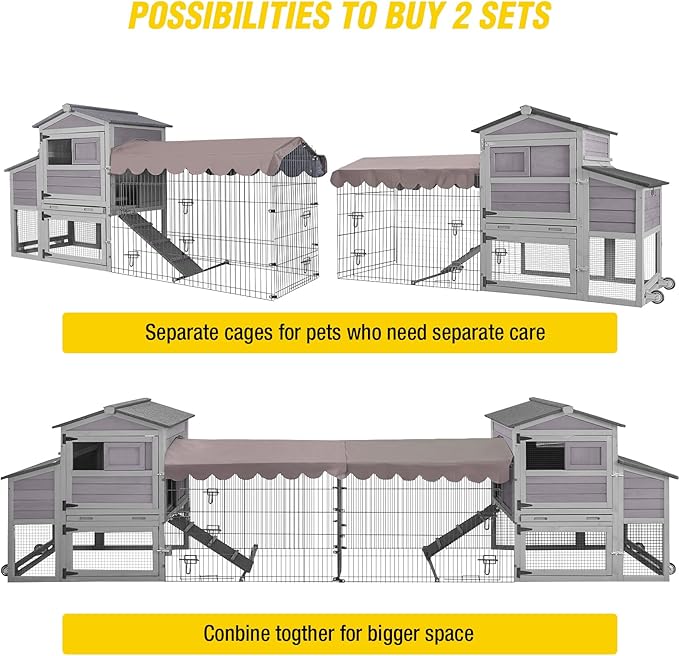 Aivituvin Mobile Chicken Coop Expandable Hen House with Two-Section Nesting Box,Predator-Resistant Locks, UV-Resistant Roof, 81.9" L x 28.9" W x 43.6" H, Grey