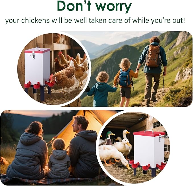 3 Gallon Chicken Waterer,Stainless Steels Automatic Chicken Waterer Feeder with Float Valve,Water Cups, Bottom Bracket and Hose (One End 3/4") Poultry Waterer Dispenser for Quail Duck Goose Turkeys