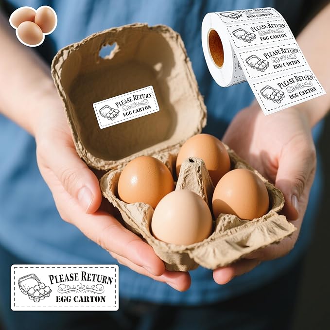 800Pcs Please Return Egg cartons Stickers,1.2”×2.75”Rectangular Farm Fresh Eggs Carton Labels roll self Adhesive Chicken Container Packaging Stickers