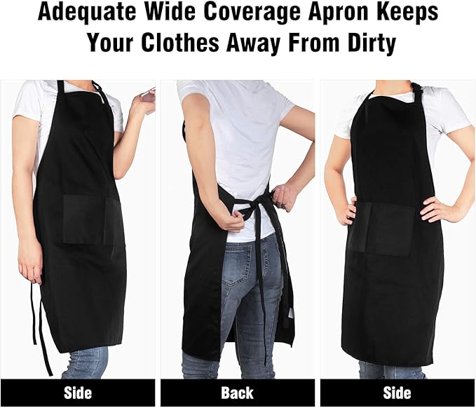 Xornis 2 Pack Adjustable Bib Aprons with 2 Pockets Apron for Women Men Kitchen Cooking Chef, Black