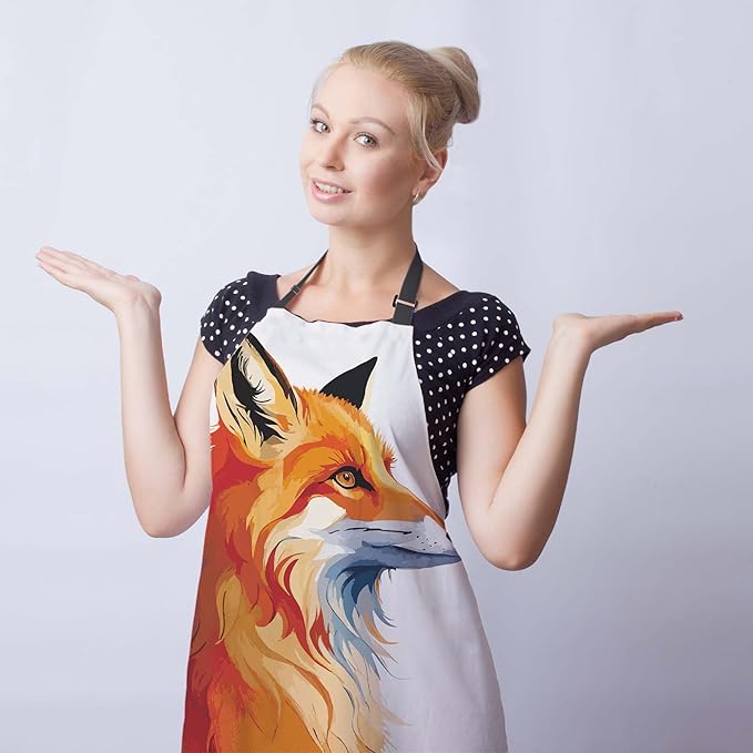 Chef Apron for Women Watercolor Fox Art Fun Aprons for Men for Kitchen Cooking Restaurant BBQ Painting Crafting 27” (W) x 31” (H), Waterproof Aprons