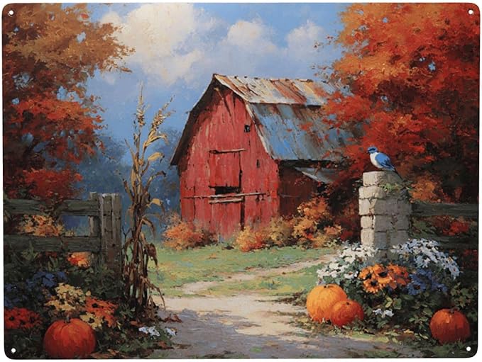 Rustic Red Barn Metal Plaque Signs, 12X16 Inch Vintage Tin Exquisite Artistic Poster, Classic Oil Painting Styles,Perfect For Porch, Cabin, And Country Kitchen Wall Art Decoration