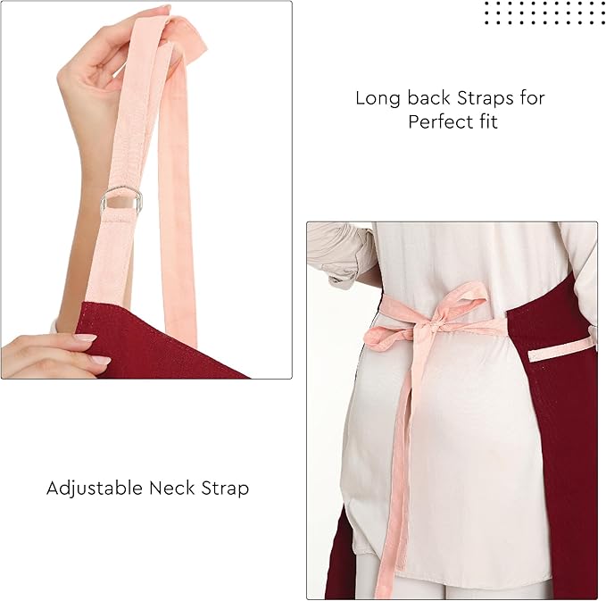 Encasa XO Adjustable Kitchen Cotton Apron With Pockets & Towel Holder Of Size 27x33 in (Maroon) for Men & Women Chefs For Cooking & Baking in Home, Restaurants & Barbeque