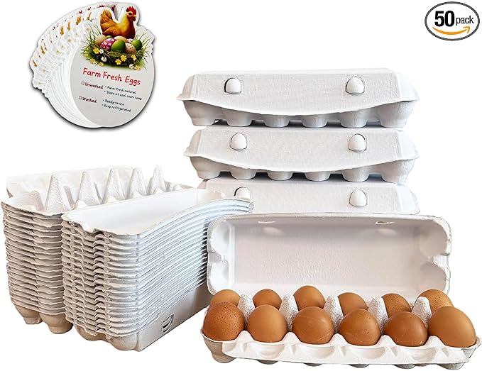 Reusable Pulp Egg Carton,12-Count Storage Container, Farm Fresh Egg Holder for Countertop, Chicken Egg (50, white, 2 * 6)