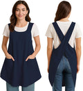 Apron for Women with Pocket Cotton Linen, Japanese Cross Back Apron for Gardening Painting