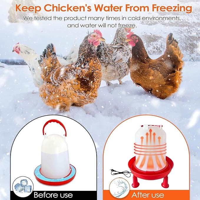 Heated Chicken Waterer for Winter, Automatic Thermostatically Controlled Heated 6L Outdoor Hanging Heated Poultry Waterer, Heated Waterer for Chicken Coop, Duck, Goose and Turkey Coops (Red-1pc)