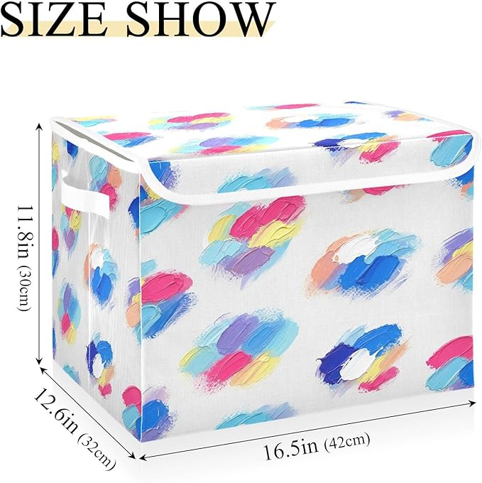 Colorful Brushstroke Pattern Storage Bins with Lids Foldable Storage Basket with Handles Collapsible Large Fabric Organizer Containers for Clothes Shelves Closet Office Home