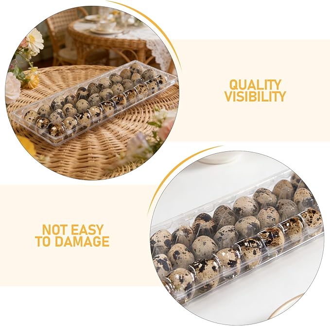 Kisangel 30pcs 30 Grids Clear Quail Egg Carton - Small Plastic Quail Egg Storage Holder with Lid - Reusable Dispenser Holder for Small Pigeon Pheasant Egges