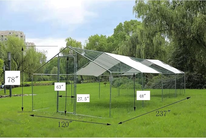 Large Metal Chicken Coop with Run for 20-40 Chickens,Walk-in Outdoor Chicken Run for Yard with Waterproof Cover,Wire Mesh Poultry Cage as Hen House,Duck Coop,Rabbit Hutch (9.84'×19.68'×6.5')