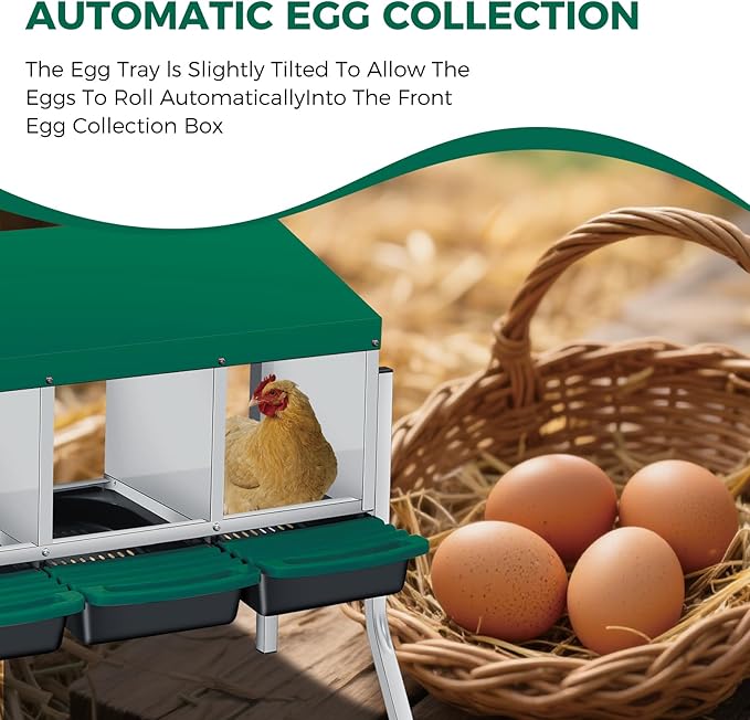 Nesting Boxes for Chickens, 4 Holes Chicken Nesting Box with Removable Tray, Easy Egg Collection, Roll Away Nesting Box for Hens, Chicken Coop, with Legs, Green