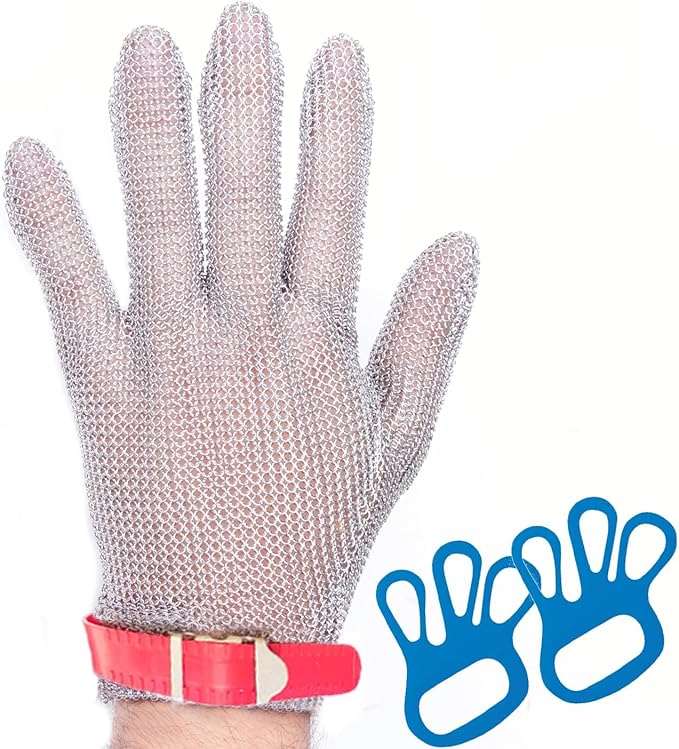 Cut Resistant Stainless Steel Metal Mesh Glove, Food Grade Chainmail Glove for Cutting, Butcher Gloves for Oyster Shucking Fish Filleting Food Processing Leather Cutting (Medium (Pack of 1))