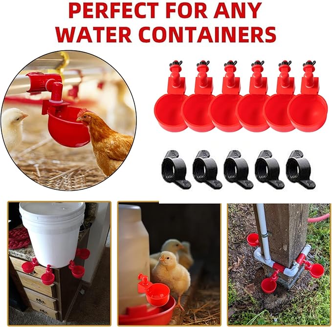 Chicken Water Cup Waterer for Poultry, 3/8 in Automatic Filling Waterer Poultry Drinking Bowl Chicken Water Feeder, Automatic Poultry Drinking Bowl for Duck Turkey Rabbit Geese Farm (12)