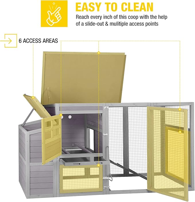 Aivituvin Outdoor Wooden Chicken Coop Hen House, Multi-Level Poultry Cage w/Ramps, Run, Nesting Box, Removable Tray, Weather-Proof Chicken Cage Large