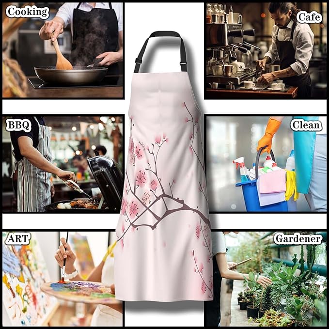 Kitchen Apron for Women Cherry Blossom Funny Aprons for Men for Cooking Restaurant BBQ Painting Crafting Gardening 27” (W) x 31” (H), Waterproof Aprons