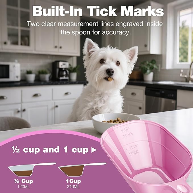 Pet Food Scoop 2 Pack, Dog Cup Capacity Cat Food Scooper With Measuring Lines For Dog, Puppy and Cat Coffee Bean, Flour Scoop Purple