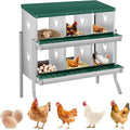 6-Hole Chicken Nesting Box, Rustproof Galvanized Steel, Wall-Mounted Metal Laying Box for Hens, Easy Egg Collection & Cleaning, Roll Away Nest Boxes - Green