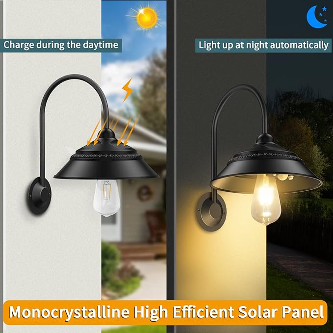 Aqonsie Solar Barn Lights Outdoor, Vintage Rustic Solar Chicken Coop Light with 3 Lighting Modes & Motion Sensor, Waterproof Outdoor Wall Mount Light for Barn, Shed, Chicken Coop