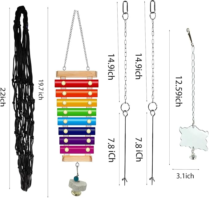 6 Packs Chicken Toys for Coop Accessries, Chicken Swing Toys for Chicken Hens, Chicken Xylophone Toys and Mirror, Vegetable Hanging Feeder, Veggies Skewer