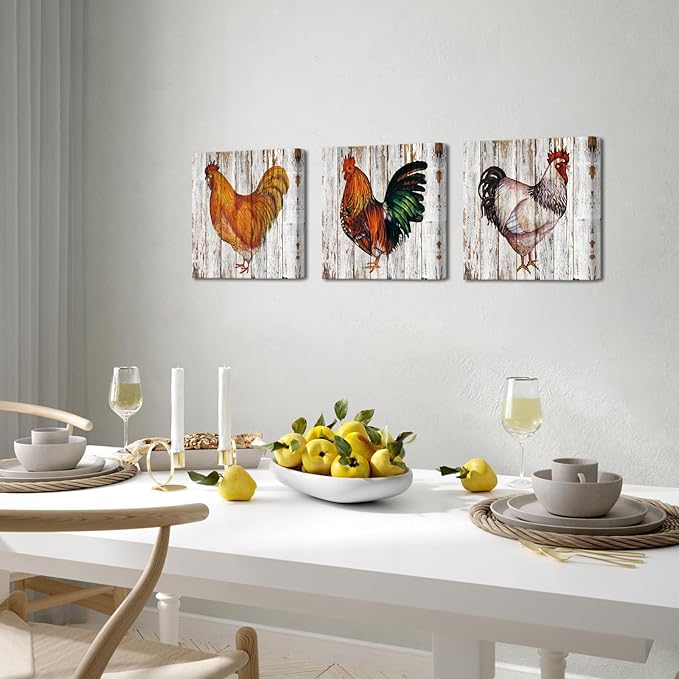 Nachic Wall - Rustic Farmhouse Wall Decor Rooster Hen Painting Canvas Print Vintage Farm Animal Wall Art Countryside Home Decorations (Small)